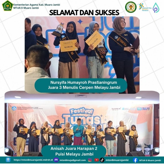 2 Siswa MTsN 8 Muaro Jambi Raih Juara di Festival Tunas Bahasa Ibu (FTBI) Tingkat Provinsi Jambi
