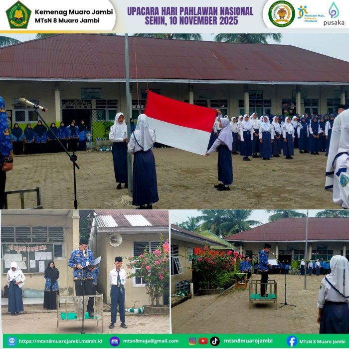 Upacara Hari Pahlawan 10 November 2025 Dirangkai dengan Pelantikan Pengurus OSIM MTsN 8 Muaro Jambi Masa Bakti 2025-2026