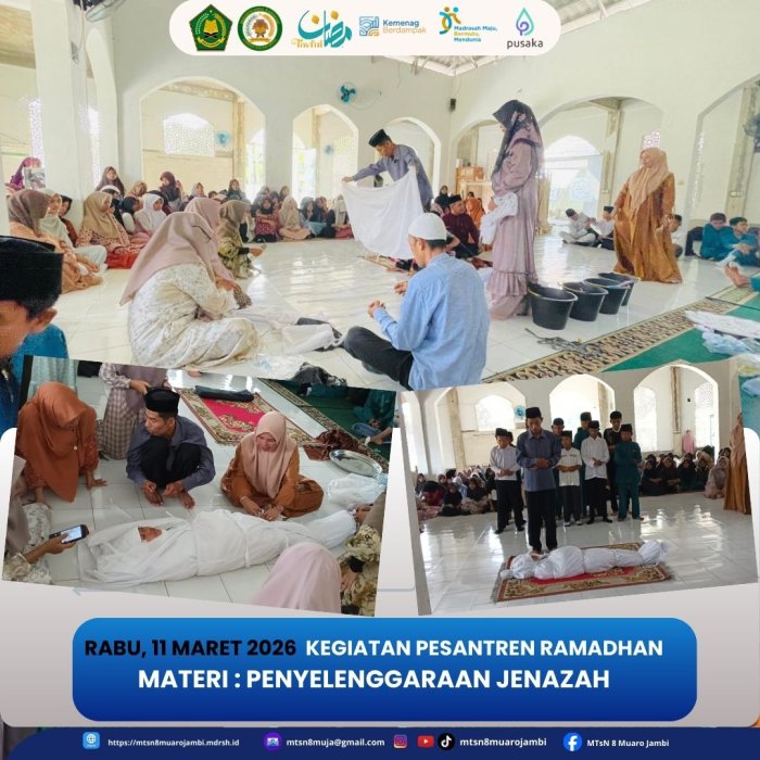 Pesantren Ramadhan Hari Ketiga, Siswa MTsN 8 Muaro Jambi Praktik Penyelenggaraan Jenazah